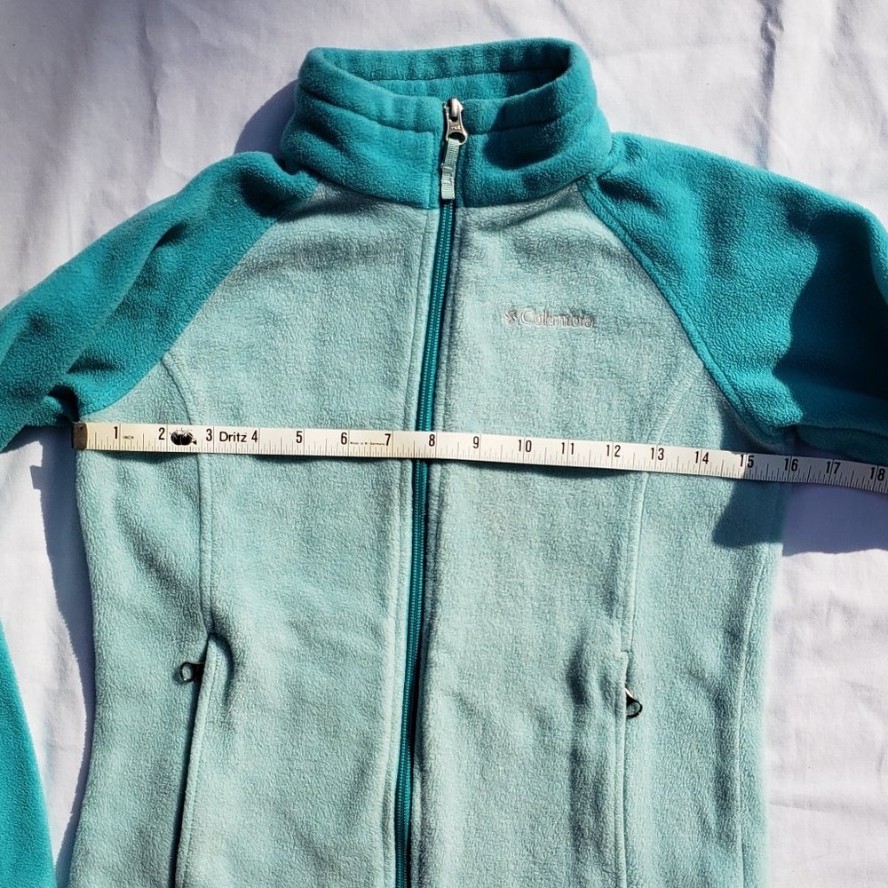 Fleece Jacket Zippered POCKETS Aqua Teal Spring Sz M COLUMBIA 2 Tone - Picture 10 of 13